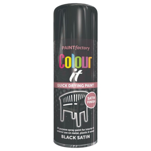 400ML All-Purpose Aerosol Spray Paint Black Satin Finish Metal Wood Plastic - Image 2